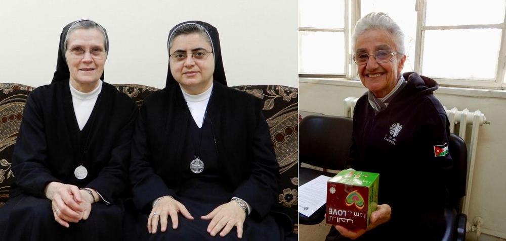 Left: Dorotea Srs. Carmela del Barco and Rania Khoury. Right: Sr. Hanne Saad, a Franciscan Missionary of Mary. Left: Dorotea Srs. Carmela del Barco and Rania Khoury. Right: Sr. Hanne Saad, a Franciscan Missionary of Mary.