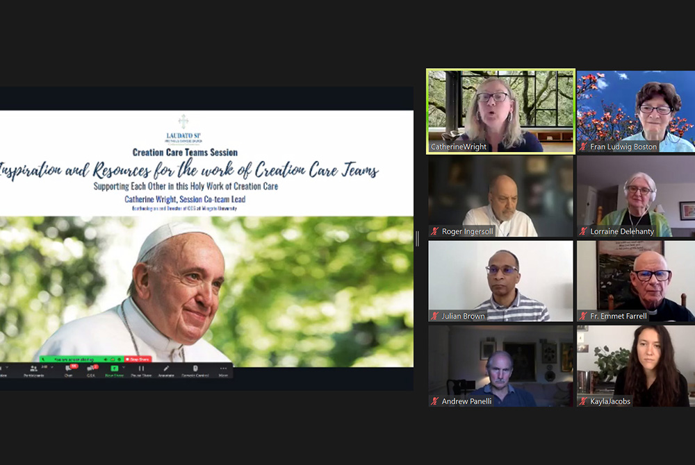 Creation Care Team Members of the creation care team working group discuss ways to incorporate ecological education and action into parish life July 15 at the "Laudato Si' and the U.S. Catholic Church" conference. (NCR screenshot)