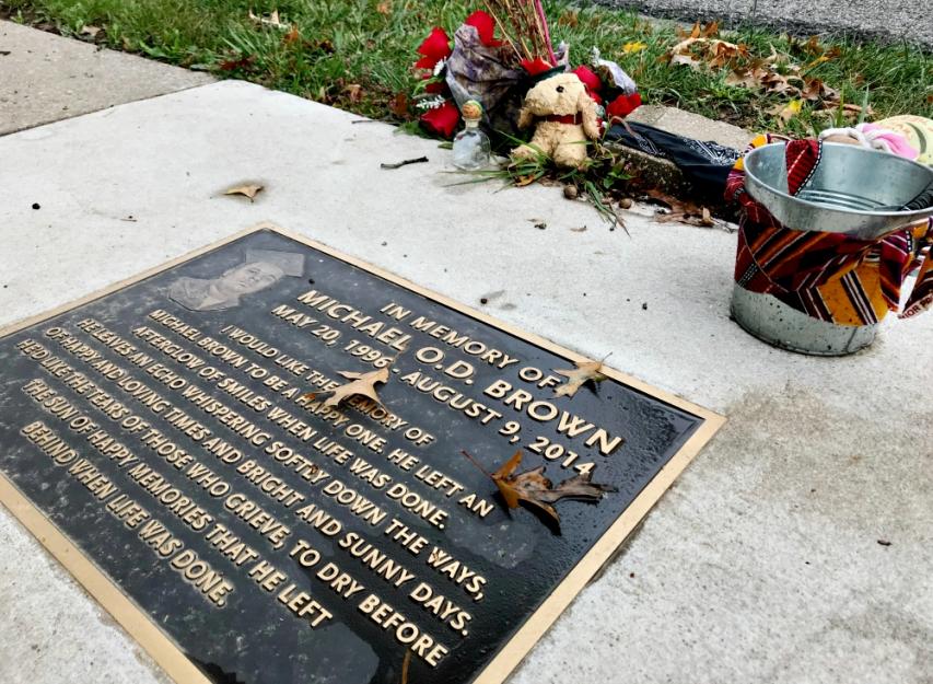 The memorial near the spot where Michael Brown was killed in Ferguson, Missouri, is seen in October 2017. The memorial near the spot where Michael Brown was killed in Ferguson, Missouri, is seen in October 2017.