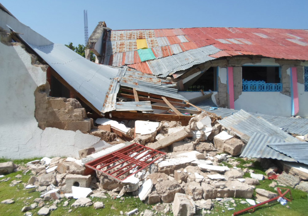 Haiti earthquake - collapsed church The collapsed church in Toirac, Haiti, where 20 people perished during the Aug. 14 earthquake. (Courtesy of the Missionary Sisters of the Immaculate Heart of Mary)