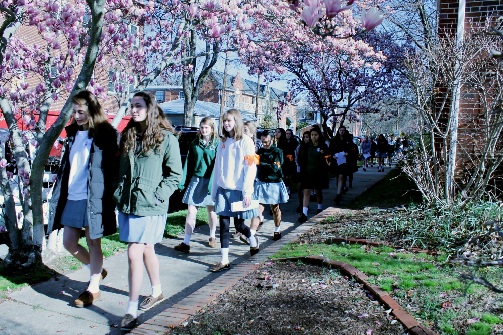Roughly 150 students took part in a walkout at St. Gertrude High School in Richmond, Virginia, March 14. (Courtesy of St. Gertrude High School) Roughly 150 students took part in a walkout at St. Gertrude High School in Richmond, Virginia, March 14. (Courtesy of St. Gertrude High School)