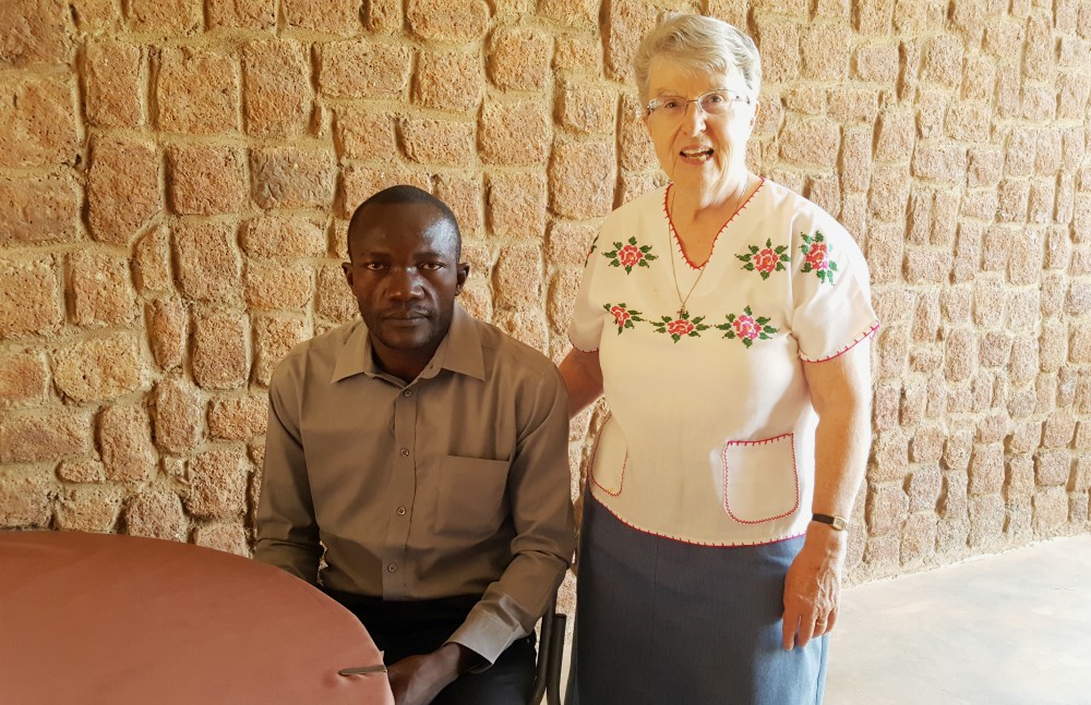 Simon S. Simon, a 2019 graduate of the Catholic Health Training Institute in Wau, South Sudan, with Sr. Joan Mumaw of the Sisters, Servants of the Immaculate Heart of Mary (Courtesy of Solidarity with South Sudan) Simon S. Simon, a 2019 graduate of the Catholic Health Training Institute in Wau, South Sudan, with Sr. Joan Mumaw of the Sisters, Servants of the Immaculate Heart of Mary (Courtesy of Solidarity with South Sudan)