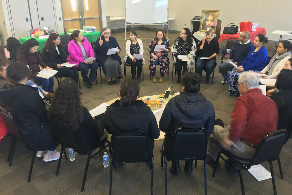 Students of Escuela de Capacitación Pastoral, the diocese of Joliet's existing Latino Leadership Formation Program, participate in a group activity, before the pandemic. (Provided photo) Students of Escuela de Capacitación Pastoral, the diocese of Joliet's existing Latino Leadership Formation Program, participate in a group activity, before the pandemic. (Provided photo)