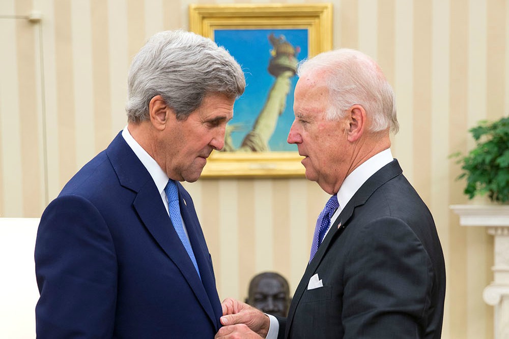 In October 2014, Secretary of State John Kerry talks with Vice President Joe Biden in the Oval Office in Washington, D.C. (Flickr/Obama White House/Pete Souza) In October 2014, Secretary of State John Kerry talks with Vice President Joe Biden in the Oval Office in Washington, D.C. (Flickr/Obama White House/Pete Souza)