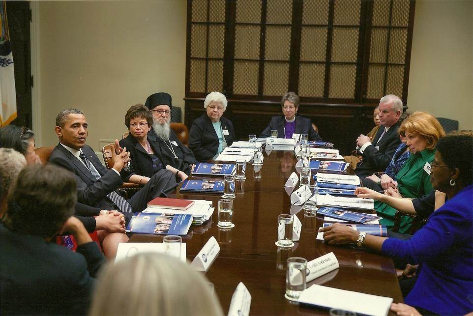 Sr. Marlene Weisenbeck, with white hair, attends the White House Advisory Council for Faith-based and Neighborhood Partnerships in 2013. Sr. Marlene Weisenbeck, with white hair, attends the White House Advisory Council for Faith-based and Neighborhood Partnerships in 2013.