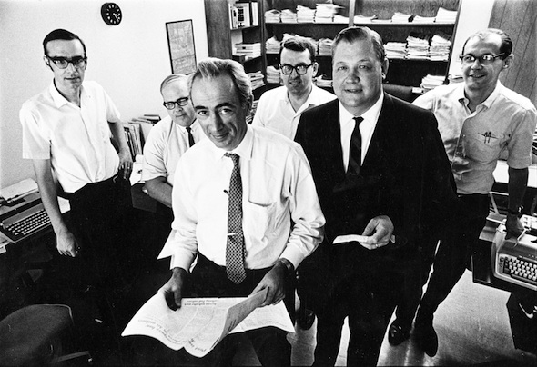 Tom Blackburn, is pictured, back row, left, next to James Andrews, Art Winter and Robert Olmstead, behind NCR editor Robert Hoyt and publisher Donald Thorman (NCR file photo) Tom Blackburn, is pictured, back row, left, next to James Andrews, Art Winter and Robert Olmstead, behind NCR editor Robert Hoyt and publisher Donald Thorman (NCR file photo)