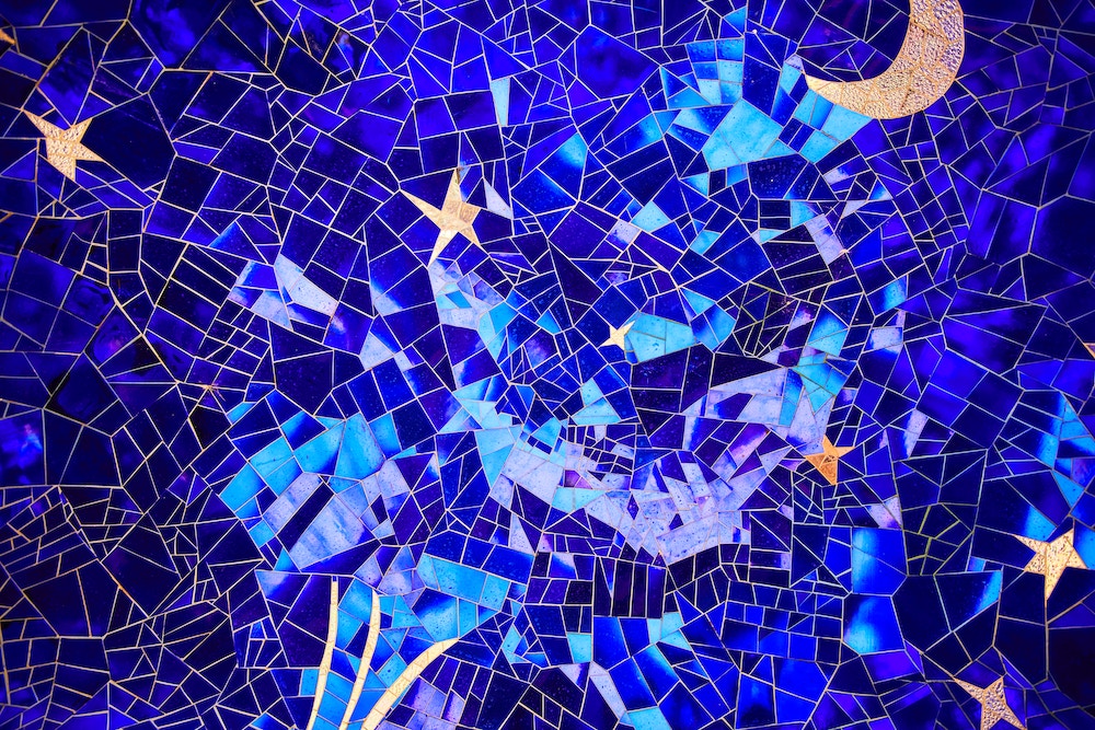 Picture of blue mosaic showing stars Picture of blue mosaic showing stars
