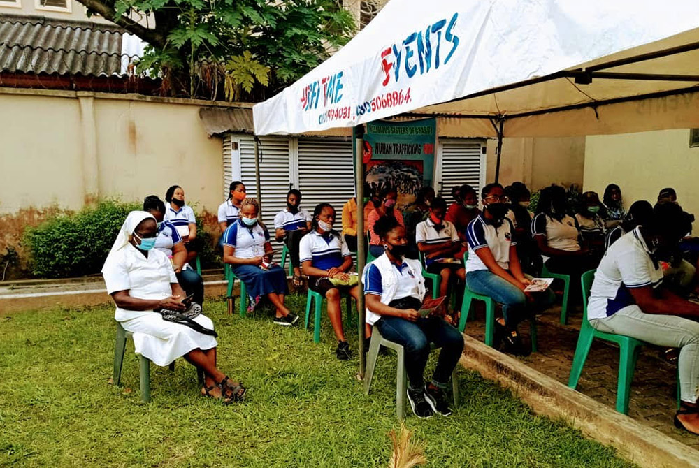 Participants listen during a workshop on human trafficking at St. Anne's Centre for Women and Youth Development, Feb. 8 in Lagos. The workshop was part of the outreach effort by sisters to educate people on the dangers and realities of trafficking. (Court Participants listen during a workshop on human trafficking at St. Anne's Centre for Women and Youth Development, Feb. 8 in Lagos. The workshop was part of the outreach effort by sisters to educate people on the dangers and realities of trafficking. (Court