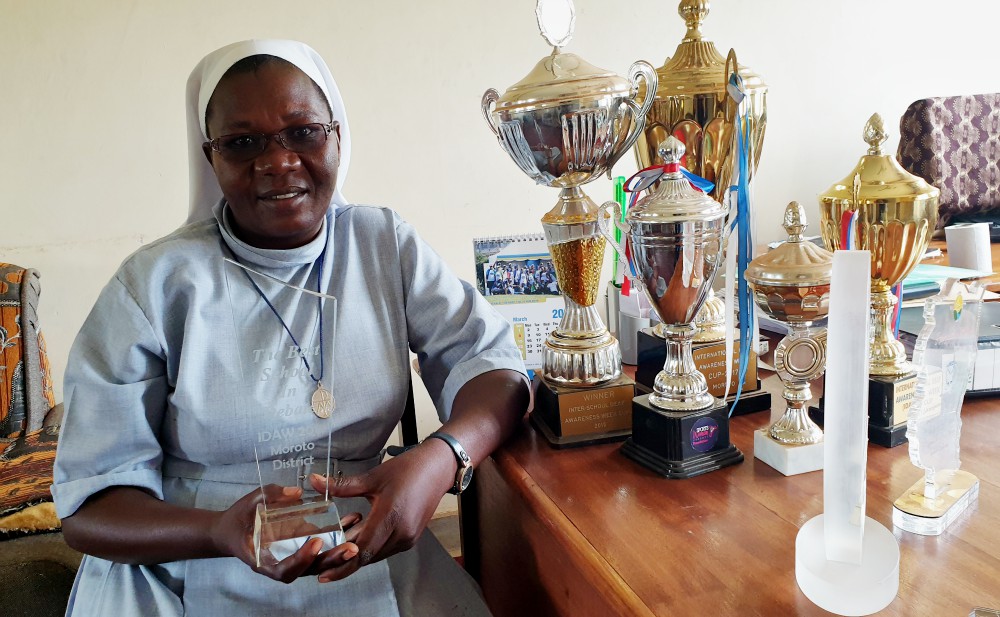 Sr. Rose Nelima displays some of the accolades her students have earned. (Gerald Matembu) Sr. Rose Nelima displays some of the accolades her students have earned. (Gerald Matembu)