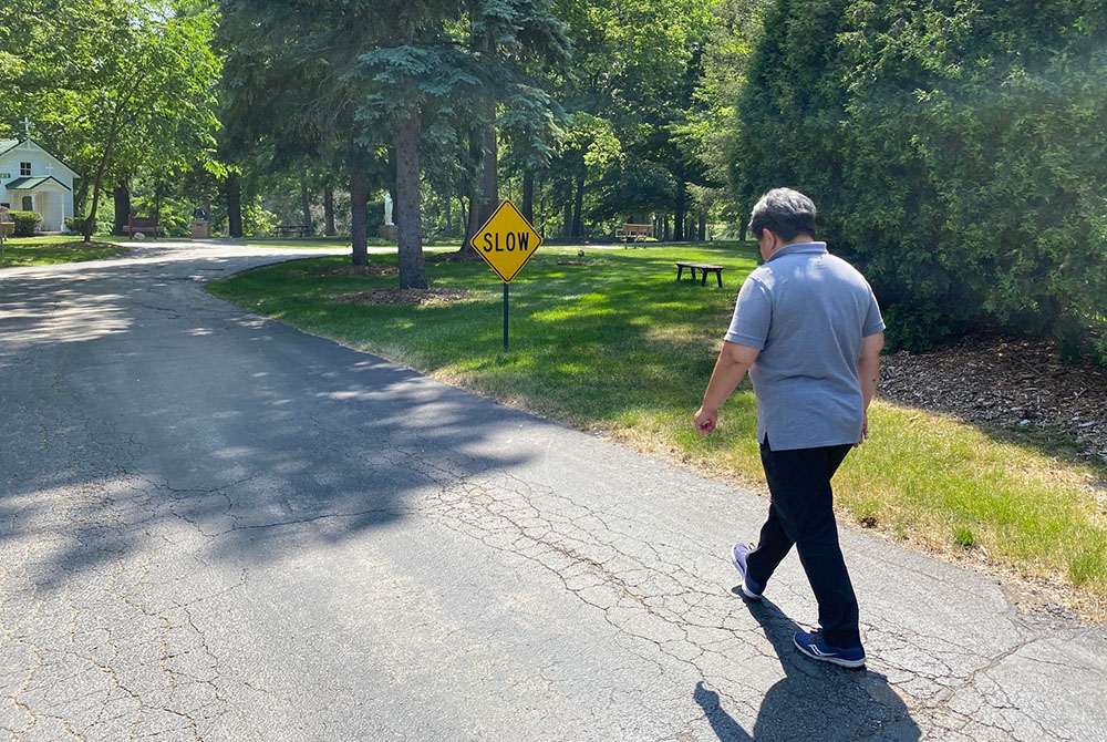 Sr. Cristina Soyao walking Sr. Cristina Soyao uses nature to cope with these challenging times. Taking a walk, noticing the beauty of creation, and finding the moon in the early evening hours gives her comfort. (Courtesy of Franciscan Sisters of the Sacred Heart)
