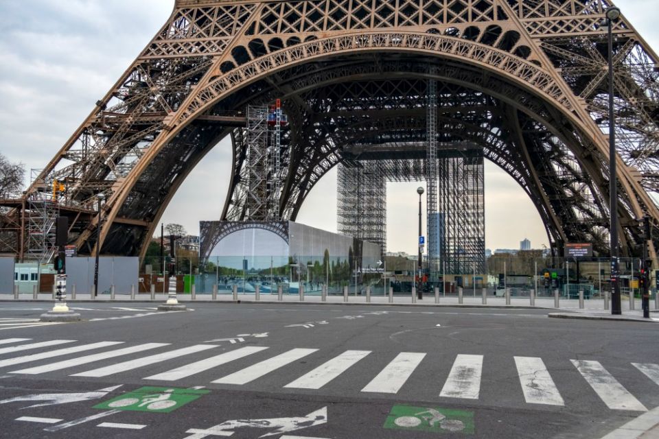 The Eiffel Tower is seen March 17 during the coronavirus lockdown in Paris. The Eiffel Tower is seen March 17 during the coronavirus lockdown in Paris.