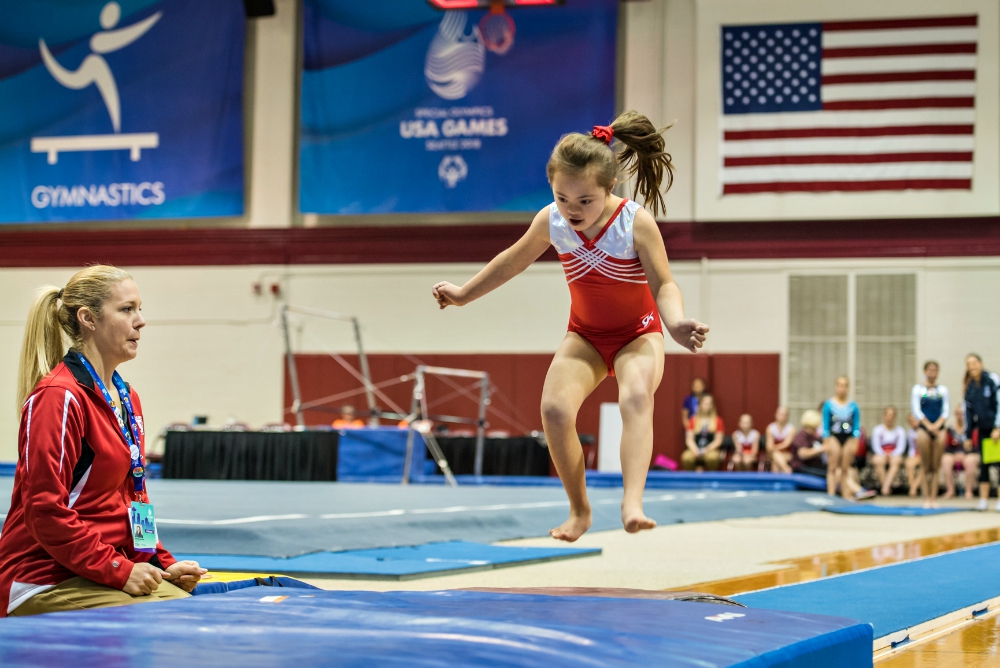 Frannie Ronan of Kirkland, Washington, competes in a gymnastics event July 4 during the Special Olympics USA Games in Seattle. (Special Olympics USA Games/Anne Todd Photography) Frannie Ronan of Kirkland, Washington, competes in a gymnastics event July 4 during the Special Olympics USA Games in Seattle. (Special Olympics USA Games/Anne Todd Photography)