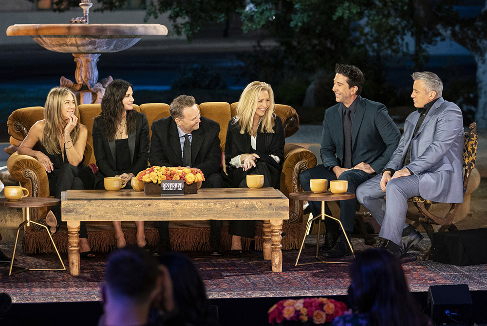 From left: Jennifer Aniston, Courteney Cox, Matthew Perry, Lisa Kudrow, David Schwimmer and Matt LeBlanc appear in "Friends: The Reunion." (Courtesy of HBO Max) From left: Jennifer Aniston, Courteney Cox, Matthew Perry, Lisa Kudrow, David Schwimmer and Matt LeBlanc appear in "Friends: The Reunion." (Courtesy of HBO Max)