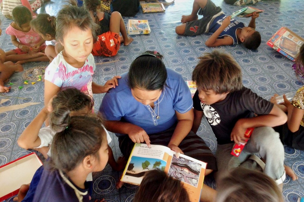 Sr. Tenta Maritino teaches in a Kiribati classroom. Sr. Tenta Maritino teaches in a Kiribati classroom.
