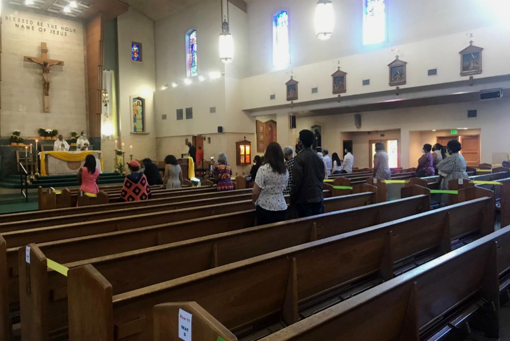 Parishioners attend Holy Name of Jesus Church's first in-person Mass since March. (Courtesy of Fr. Kenneth Ugwu) Parishioners attend Holy Name of Jesus Church's first in-person Mass since March. (Courtesy of Fr. Kenneth Ugwu)