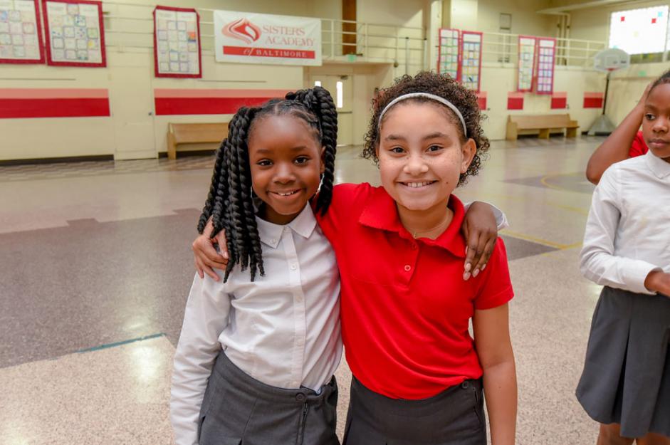 Two fifth-grade students in the Sisters Academy gym in the fall of 2018.  Two fifth-grade students in the Sisters Academy gym in the fall of 2018.