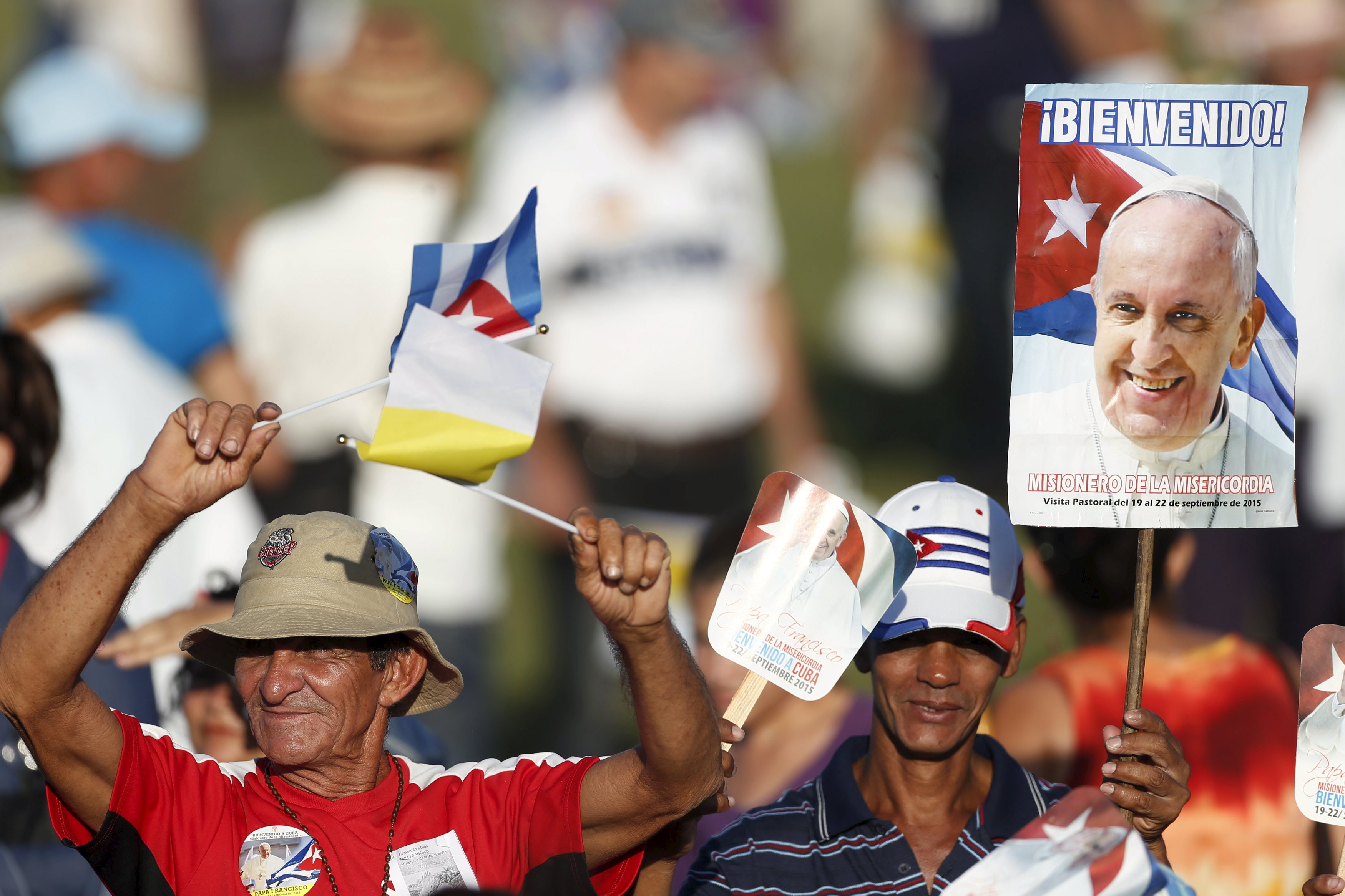 People await the arrival of Pope Francis in Revolution Square in Holguin, Cuba, Sept. 21. (CNS/Reuters/Edgard Garrido)