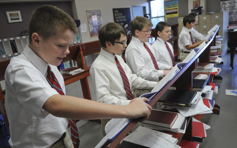 Choir students rehearse in late October 2013 at St. Paul's Choir School in Cambridge, Mass. (CNS/Neal Hamberg)