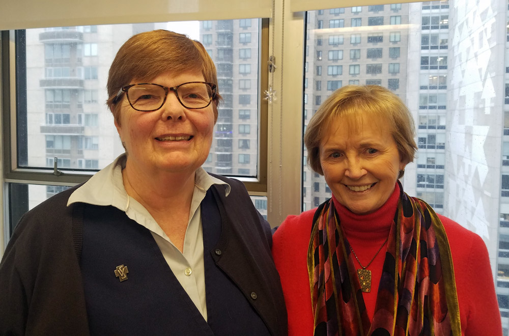 Sr. Margaret O'Dwyer, left, and Sr. Jean Quinn, co-chairs of the nongovernmental organization Working Group to End Homelessness, an advisory group of religious congregations and other organizations. (GSR photo/Chris Herlinger) Sr. Margaret O'Dwyer, left, and Sr. Jean Quinn, co-chairs of the nongovernmental organization Working Group to End Homelessness, an advisory group of religious congregations and other organizations. (GSR photo/Chris Herlinger)