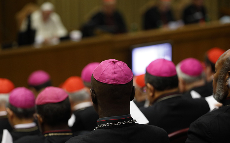 Bishops and cardinals attend the morning session of the extraordinary Synod of Bishops on the family Monday at the Vatican. (CNS/Paul Haring)