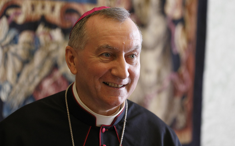 Cardinal Pietro Parolin, Vatican secretary of state, during a meeting with Perry Gladstone Christie, prime minister of the Bahamas, Nov. 18 at the Vatican. (CNS/Paul Haring)