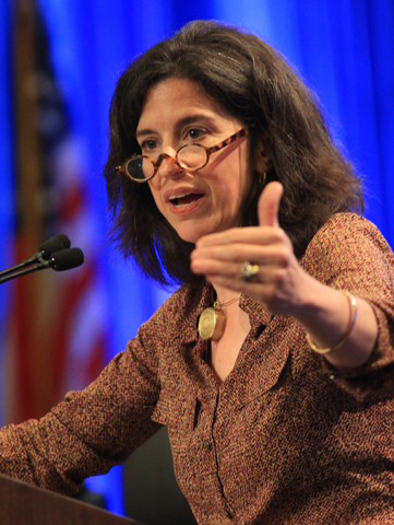 Law professor Helen Alvaré from George Mason University in Arlington, Va., speaks June 12 during the annual spring meeting of the U .S. Conference of Catholic Bishops in New Orleans. (CNS/Bob Roller)