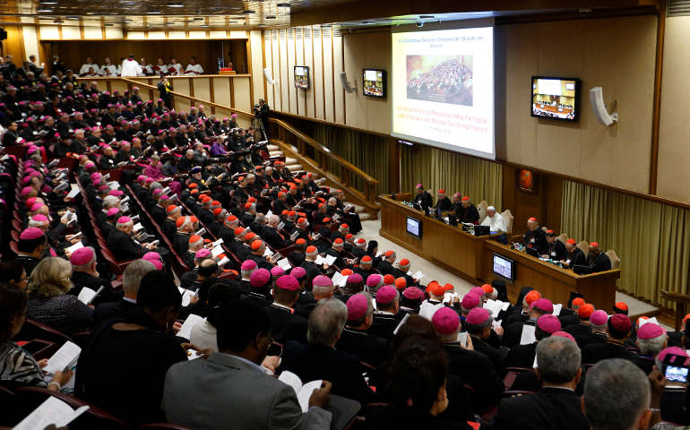 Prayer opens the Synod of Bishops on the family at the Vatican Oct. 5. (CNS/Paul Haring)