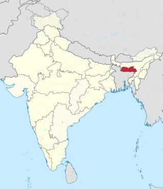Meghalaya state, red, in northeast India.