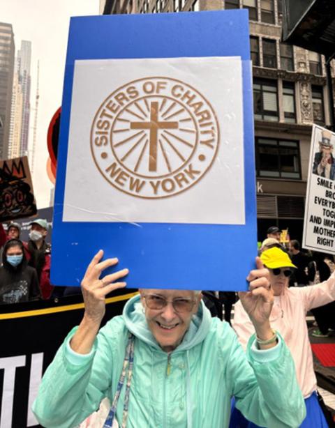 Sr. Kathy Byrnes joins the "No Kings" march down Fifth Avenue in the borough of Manhattan, N.Y. (Courtesy of the Sisters of Charity of New York)