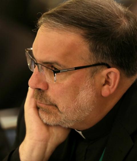 Bishop John Stowe of Lexington, Kentucky, listens to a speaker during the U.S. bishops' assembly in Baltimore, on Nov. 12. (CNS/Bob Roller) Bishop John Stowe of Lexington, Kentucky, listens to a speaker during the U.S. bishops' assembly in Baltimore, on Nov. 12. (CNS/Bob Roller)