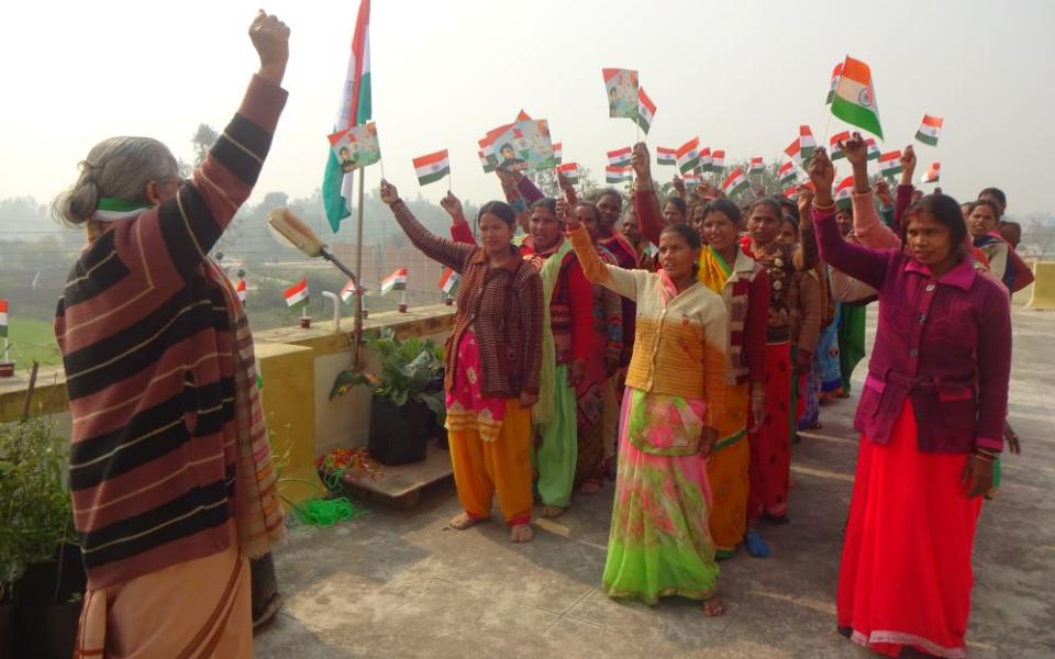 Missionary Sister of the Queen of Apostles Ajita Mathew Vettikuzhakunnel celebrates India's Independence Day with    members of her women's group in Uttar Pradesh in northern India. (Courtesy of Ajita Mathew Vettikuzhakunnel)