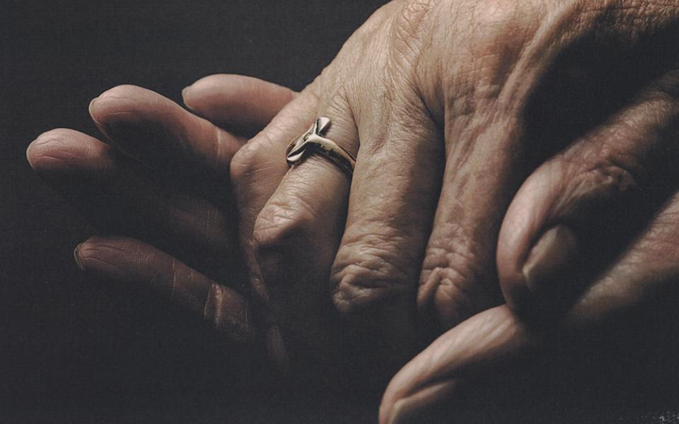 Displaying a sister's profession ring are the hands of a sister from the Society of the Holy Child Jesus, one of the congregations who took part in Sexton's research. This image was used in Sexton's book cover. (Courtesy of Catherine Sexton)