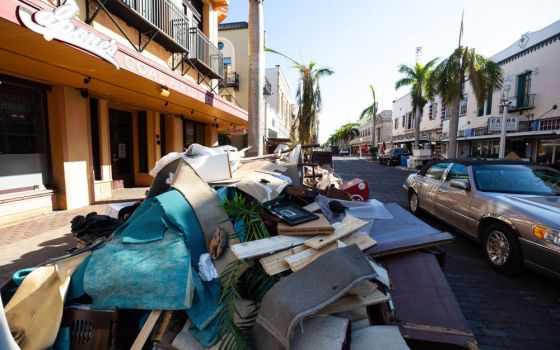 The downtown and waterfront areas of Fort Myers, Fla., show damage from the wind and storm surge Oct. 5, 2022, following Hurricane Ian. (CNS photo/Tom Tracy)