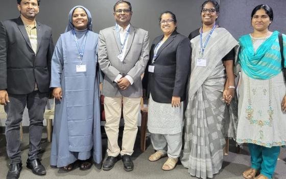 Jesuit Fr. A Santhanam (center), convener of the National Lawyers Forum of Religious and Priests, is pictured with other national body members. (Courtesy of UCA News)