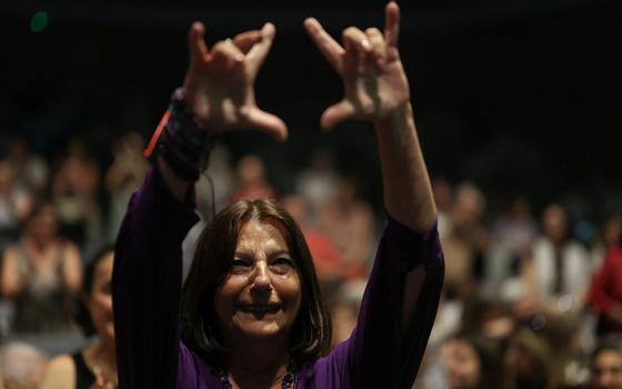 Consuelo Garcia del Cid, 66, a survivor and advocate for the cause, reacts before a ceremony in Madrid June 9, 2025, by the Spanish Confederation of Religious Entities to apologize to the survivors of Catholic moral rehabilitation institutes in Spain, where thousands of women and girls suffered harsh treatment during Francisco Franco's dictatorship. (OSV News/Reuters/Juan Medina)