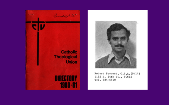 A photo of then student Robert Prevost from the 1978-79 student directory of the Catholic Theological Union in Chicago; cover of the 1980-81 CTU student directory (Courtesy of CTU)