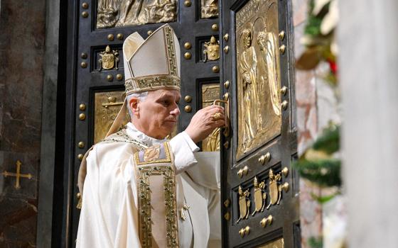 Pope Leo XIV closes the Holy Door at St. Peter's Basilica Jan. 6, 2026, at the Vatican, marking the official end of the Jubilee Year. (CNS/Vatican Media)